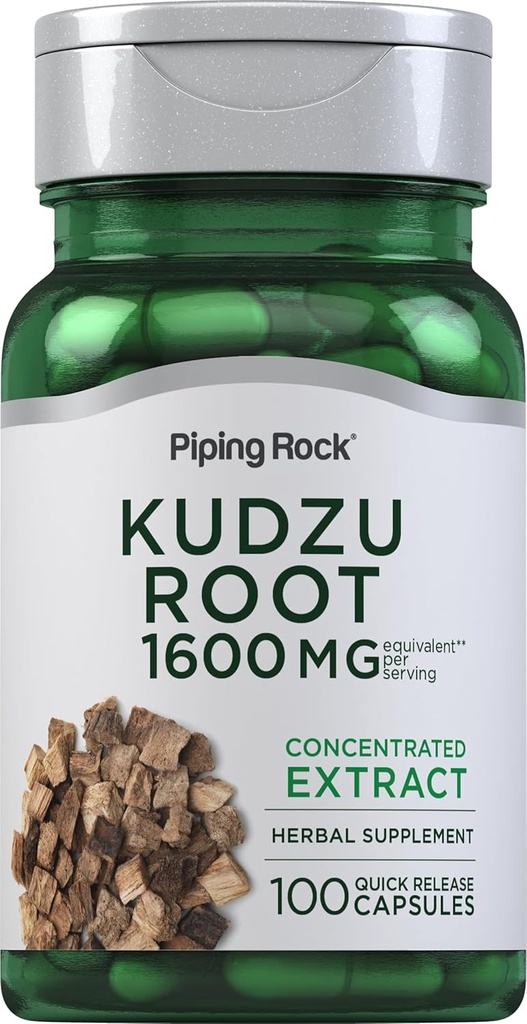 Piping Rock Kudzu Root Capsules 1600 mg TENIDO 100 Cuenta ANTERIOR Píldoras prolongadas Silenciosa No GMO, Gluten Suplemento gratuito