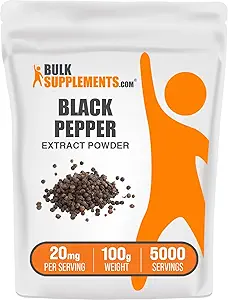 BulkSupplements.com Pólvora Extracto Negro - Suplementos de Pepper Negro, Suplementos de Piperina - Vegan & Gluten Gratis, 20 mg por Serving, 100g (3,5 oz) (Pack de 1)