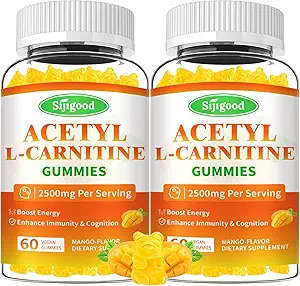 2 Pack Acetyl L-Carnitine Gummies for Men &amp; Women - Daily Energy Support with Immune Support Gummies, Mango Flavor, 120 Count