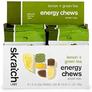 Skratch Labs Energy Chews ← Gummies for Running, Cycling, and Sports Performance TEN Gel Alternative ← Matcha + Lemon (10 Pack) TEN Gluten Free, Vegan