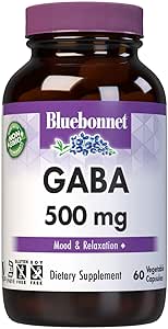BlueBonnet Nutrition GABA 500mg, for Stress Relief*, Supports Relaxation*, Kosher, Vegan, Gluten-Free, Soy-Free, Non-GMO, 60 Vegetable Capsules, 60 Servidores