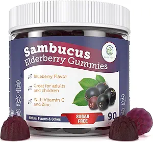 Purify Life Sugar-Free Elderberry Gummies with Vitamin C & Zinc for Adults and Kids, Immune Support Supplement for Respiratory Health, Sambucus Elderberry Antioxidant Gummies - Vegan, 90 Count