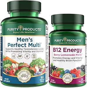 Purity Products Bundle - Hombres Perfect Multi + B12 Energy MELT Men's Multi Supports Healthy Vitality, Energy + Más - B12 Energy Berry MELT w/ 1,000mcg of Methylcobalamin B-12-30 Day Supply