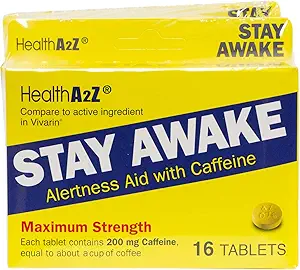 HealthA2Z® Stay Awake tención 200 mg Caffeine ← Alertness Aid with Caffeine tención 3 Packs of 16 Tabelts (48 Tablets Total) ← Maxium Strength