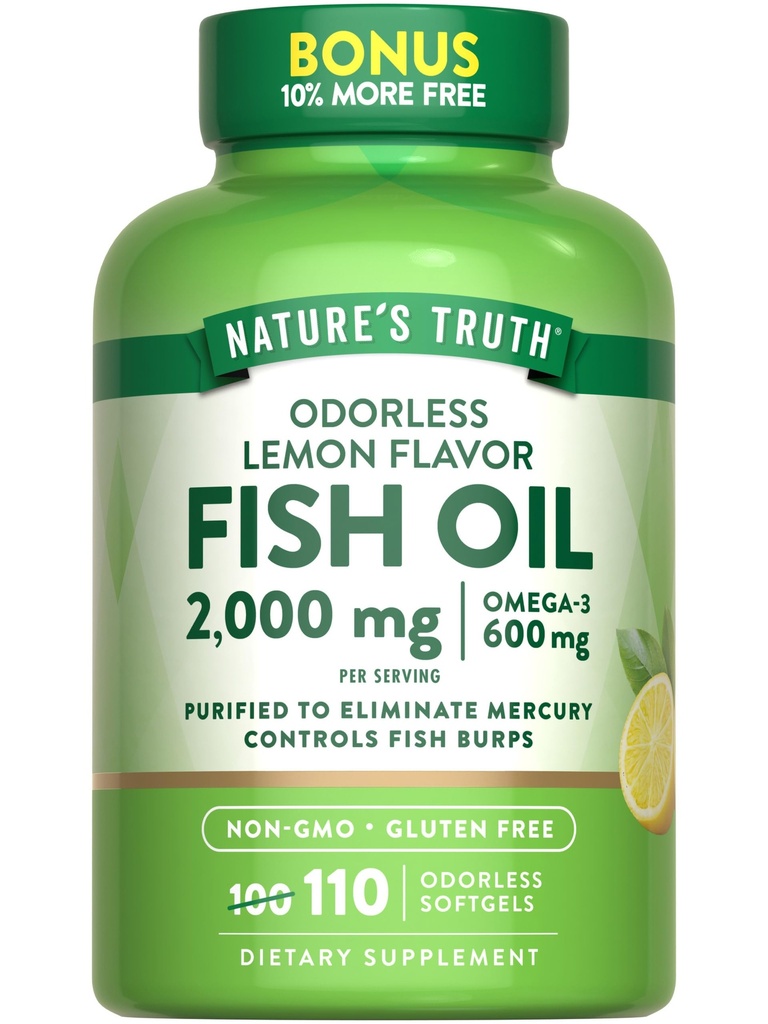 La verdad de la naturaleza Fish Oil 2000mg ← 110 Softgels ← Omega-3 Silencio Lemon Flavor tóxico Non-GMO &amp; Gluten Free Supplement