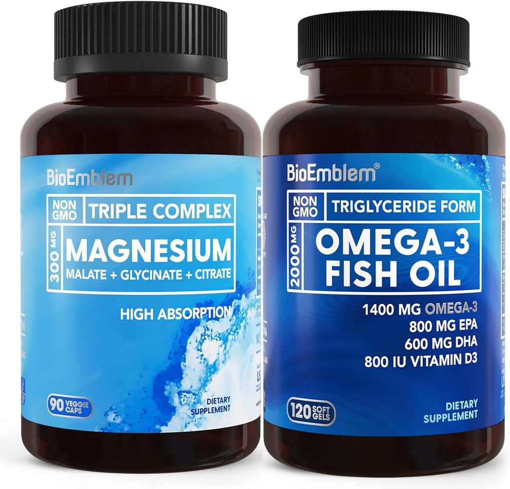 BioEmblem Triple Magnesium Complex and BioEmblem Omega-3 Fish Oil 2000mg