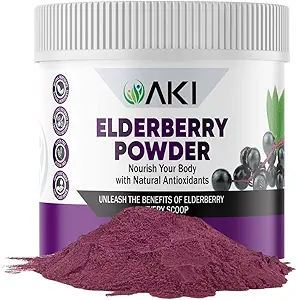 AKI Elderberry Powder ← Nourish Your Body with Ideal Vitamins &nutrientes Pólvora para Smoothies Oatmeal Yougurt - Non-GMO 5.30 Oz / 150 g