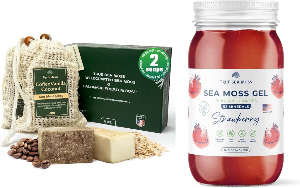 TrueSeaMoss Sea Moss Soap Coffee Vanilla Coconut &amp; Oatmeal Honey &amp; Strawberry Sea Moss Gel