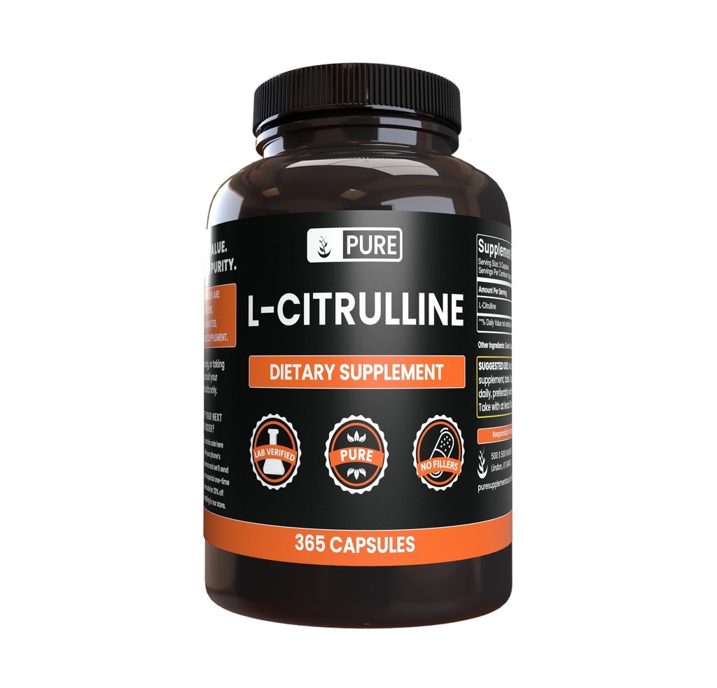 Ingredientes originales puros L-Citrulline (365 cápsulas) No hay magnesio o rifles de arroz, siempre puros, lab verificados