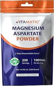 Vitamatic Magnesium Aspartate 1000mg per Serving Supports Muscle, Joint y Heart Health 250 Grams - 250 Servings