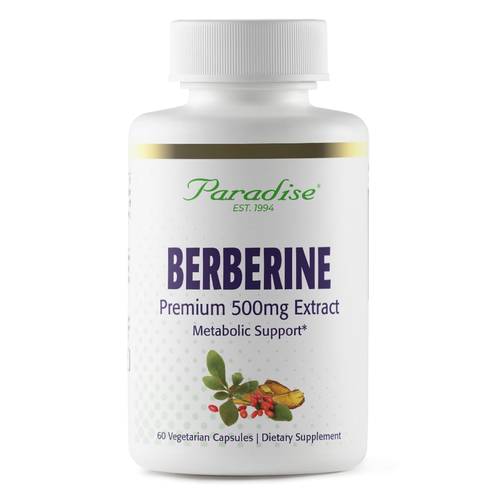 Herbs Paradisiaco, Extracto de Berberina, 500 mg, Suplemento de Berberina Pura y Potente, Vegan, No GMO, Gluten Gratis, 60 cápsulas vegetarianas