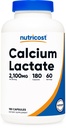 Nutricost Calcium Lactate 2,100mg; 180 Capsules - Vegan, No GMO y Gluten Gratis, 60 Serviciones