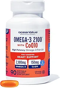 Oceanblue Omega 3 2100 con CoQ10  sometido Triple Strength Fish Oil Combo Suplemento Silencio 1350MG EPA 650MG DHA 150MG DPA con 150MG CoQ10 ← Orange Flavor ← Socorredor del corazón