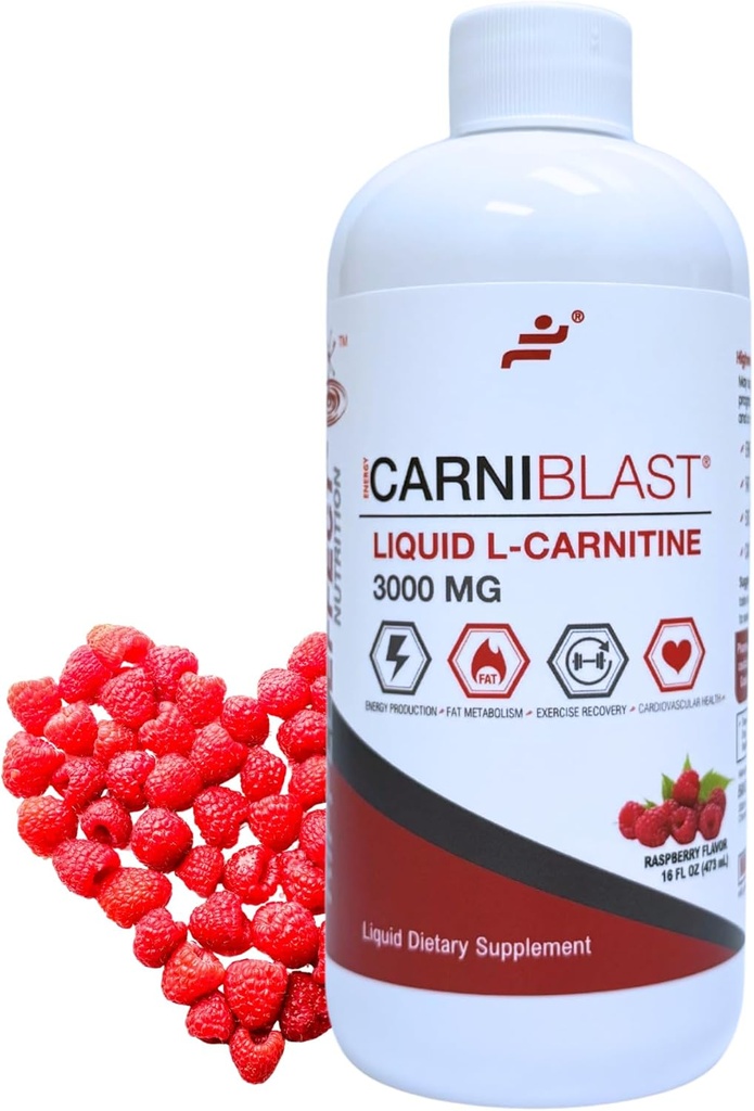 Bricker Labs CARNIBLAST L-Carnitina líquida 3000mg, Carnipure de Carnitina Premium L, Nutrición Energética, Suplemento Energético y Booster Energético, Fresa, 16 fl oz