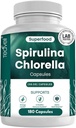 Teaveli Organic Spirulina y Chlorella Capsules – 180 Chlorophyll Pills, Blue Green Algae Powder Capsules para apoyar Detox, Mitocondria & Energy– 3X Más Chlorella Spirulina Powder/Serving
