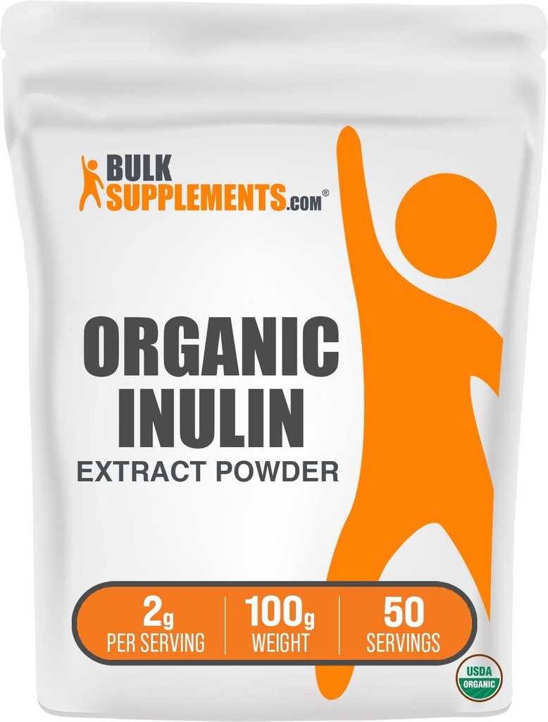 BulkSupplements.com Extract Powder de Inulina Orgánica - Suplemento de fibra, Suplemento Herbal - Polvo Inulino Orgánico, Gluten Libre - 2g por Serving, 100g (3.5 oz) (Pack of 1)