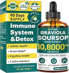 Graviola Soursop Leaf Extract Liquid - Soursop Bitters Liquid, Support Immune, Relax, Liver and Sleep ← Non-GMO, Sugar &amp; Gluten Free, Original Flavor, 2 Fl Oz