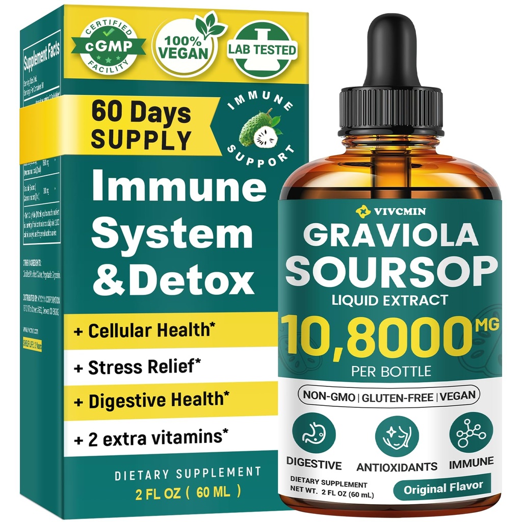 Graviola Soursop Leaf Extract Liquid - Soursop Bitters Liquid, Support Immune, Relax, Liver and Sleep ← Non-GMO, Sugar &amp; Gluten Free, Original Flavor, 2 Fl Oz
