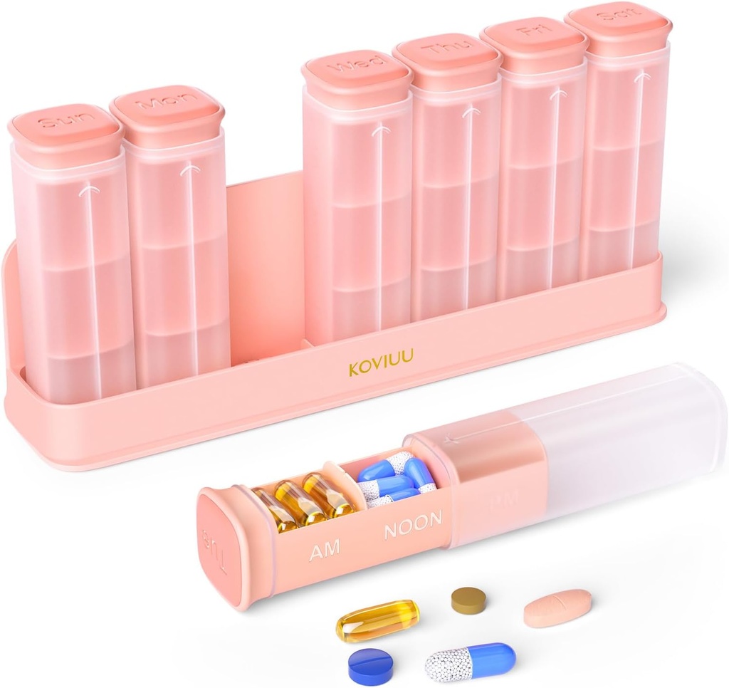 Organizador semanal de píldoras 3X al día, Caja de píldoras desmontable 7 días, Caso de gran 3 veces diario de píldoras, Contenedor de píldoras de viaje, dispensador de medicamentos semana Pillbox para suplemento de vitaminas Medicina, Rosa