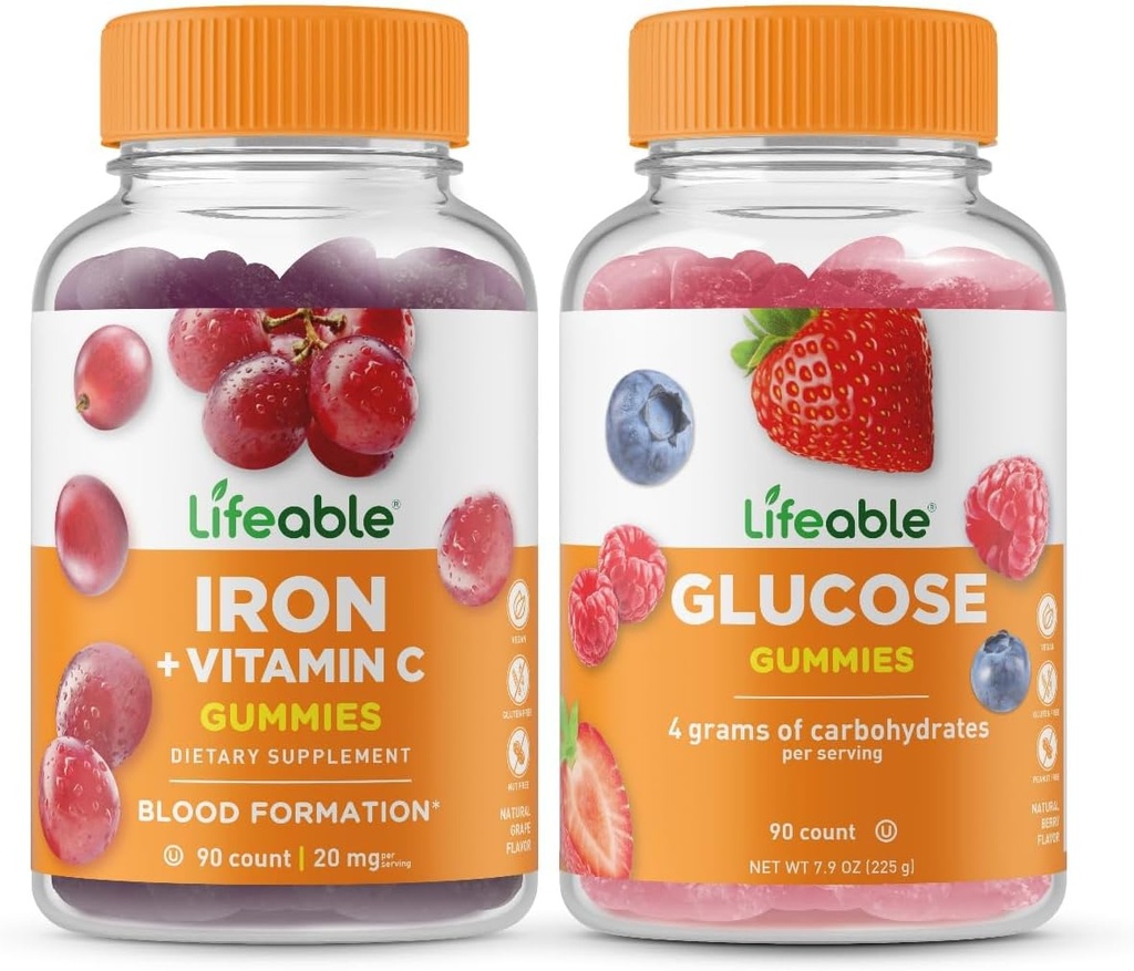 Hierro Lifeable con Vitamina C + Glucose, Gummies Bundle - Gran Tasting, Suplemento de Vitamina, Gluten Gratis, GMO Gratis, Chewable Gummy