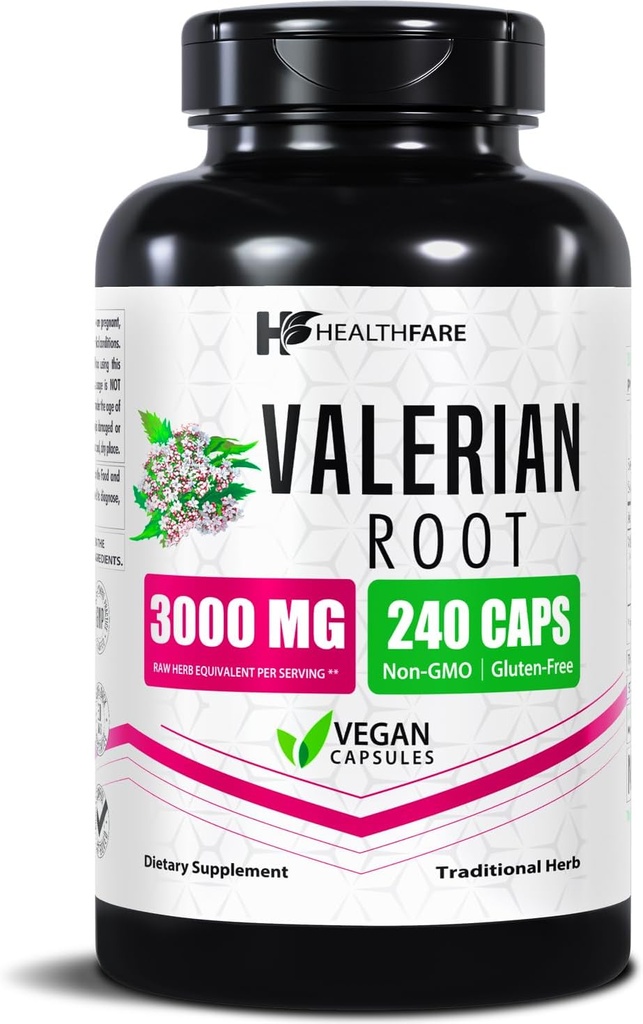 Saludfare Valerian Root Capsules TEN 3000mg High Potency Extract TEN 240 Píldoras Vegan TENIDO Suplemento Herbal para la Relajación &amp; Apoyo al sueño Silencioso No Gluten-Free, Made in USA