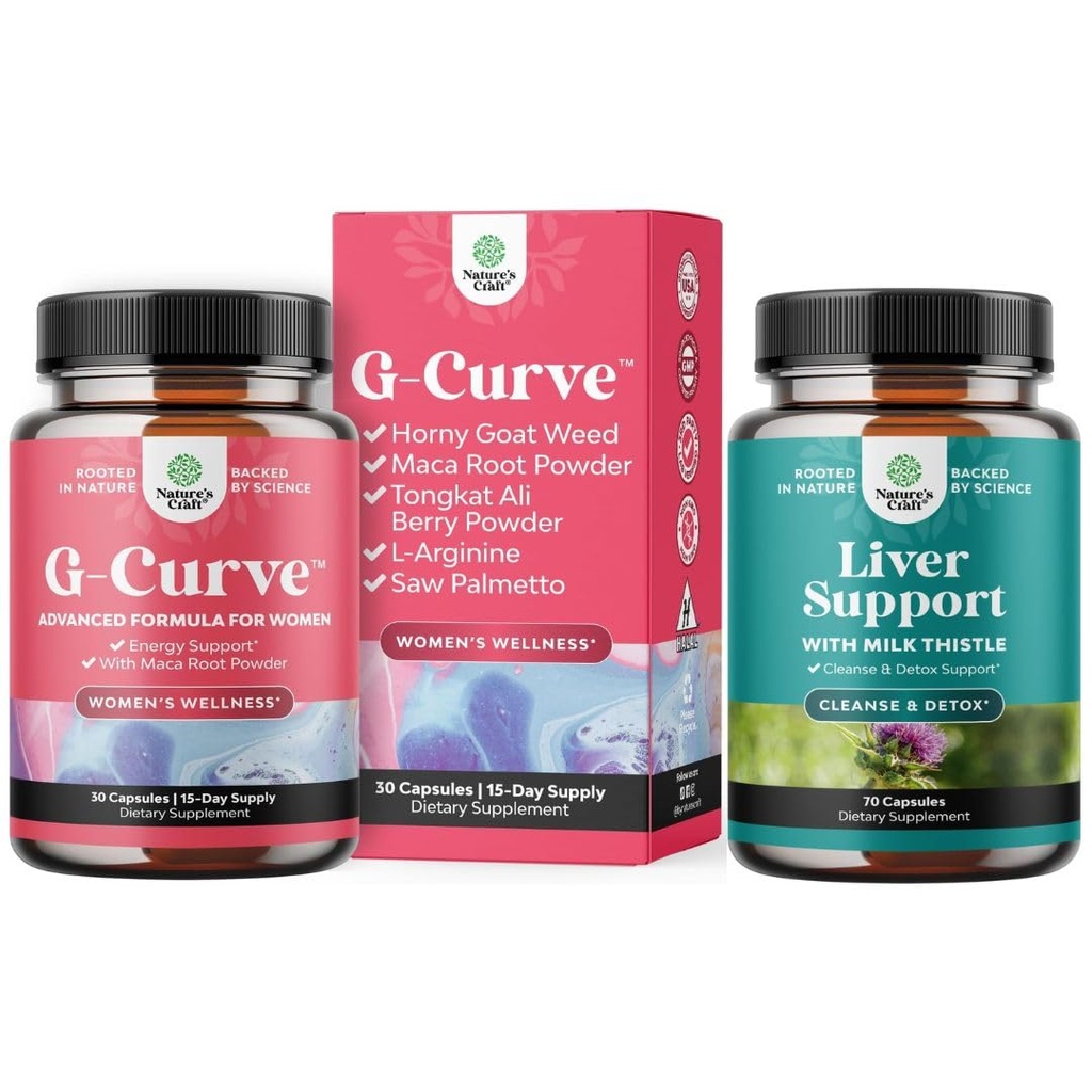 Bundle of G Curve Horny Goat Weed for Women - Enhanced Energy Mood Performance and Herbal Liver Support Milk Thistle Suplemento con Dandelion Root, Choline, Beetroot & Artichoke Extract