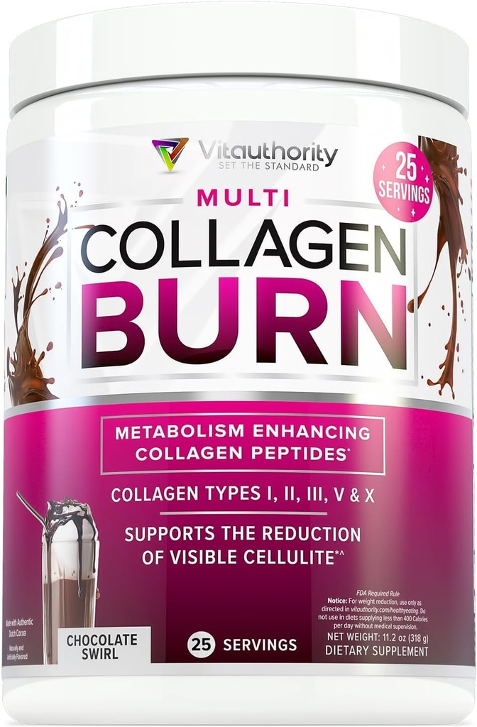 Vitauthority Collagen Peptides Powder Weight Loss Suplementos ← Complejo Hidrolizado de belleza para mujeres, Esquí de pelo uñas rígida Fat Burning Support ¦ Chocolate Flavored 25 Servings