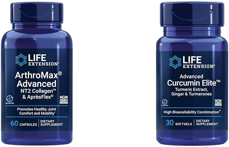 Extensión de la vida ArthroMax Advanced Joint Health Supplement with Collagen, Glucosamine " Curcumin Elite Turmeric, 60 capsules " 30 Softgels