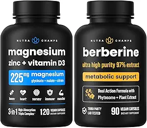 NutraChamps Complete Bone &amp; Metabolic Support : Magnesium Zinc D3 &amp; Berberine Duo