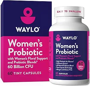 Waylo Probiotics for Women 60 Billion CFU – Pequeños cápsulas fáciles de cambiar – 10 Strains + Prebiotics, Cranberry & D-Mannose – Gut, Vaginal Probiotics, pH & Immune Health, Vegan – 60 caps