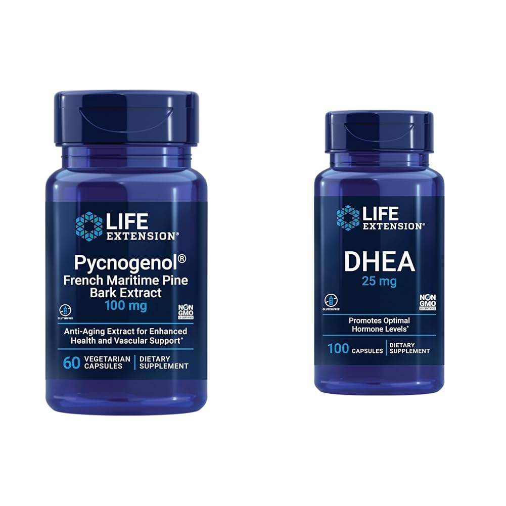 Extensión de la vida Pine Marítimo francés Extracto con DHEA Hormon Balance - 60 cápsulas Pycnogenol & 100 cápsulas DHEA 25mg