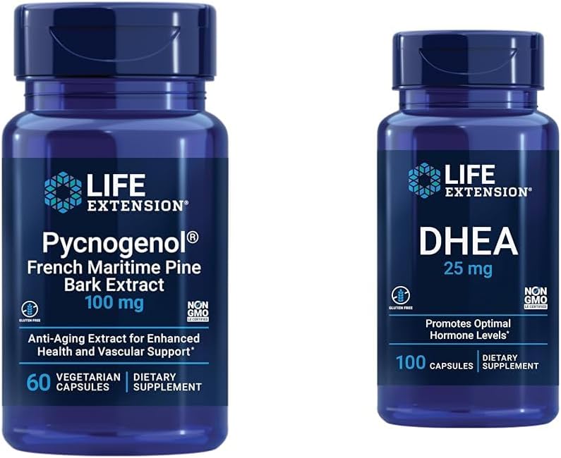 Extensión de la vida Pine Marítimo francés Extracto con DHEA Hormon Balance - 60 cápsulas Pycnogenol &amp; 100 cápsulas DHEA 25mg