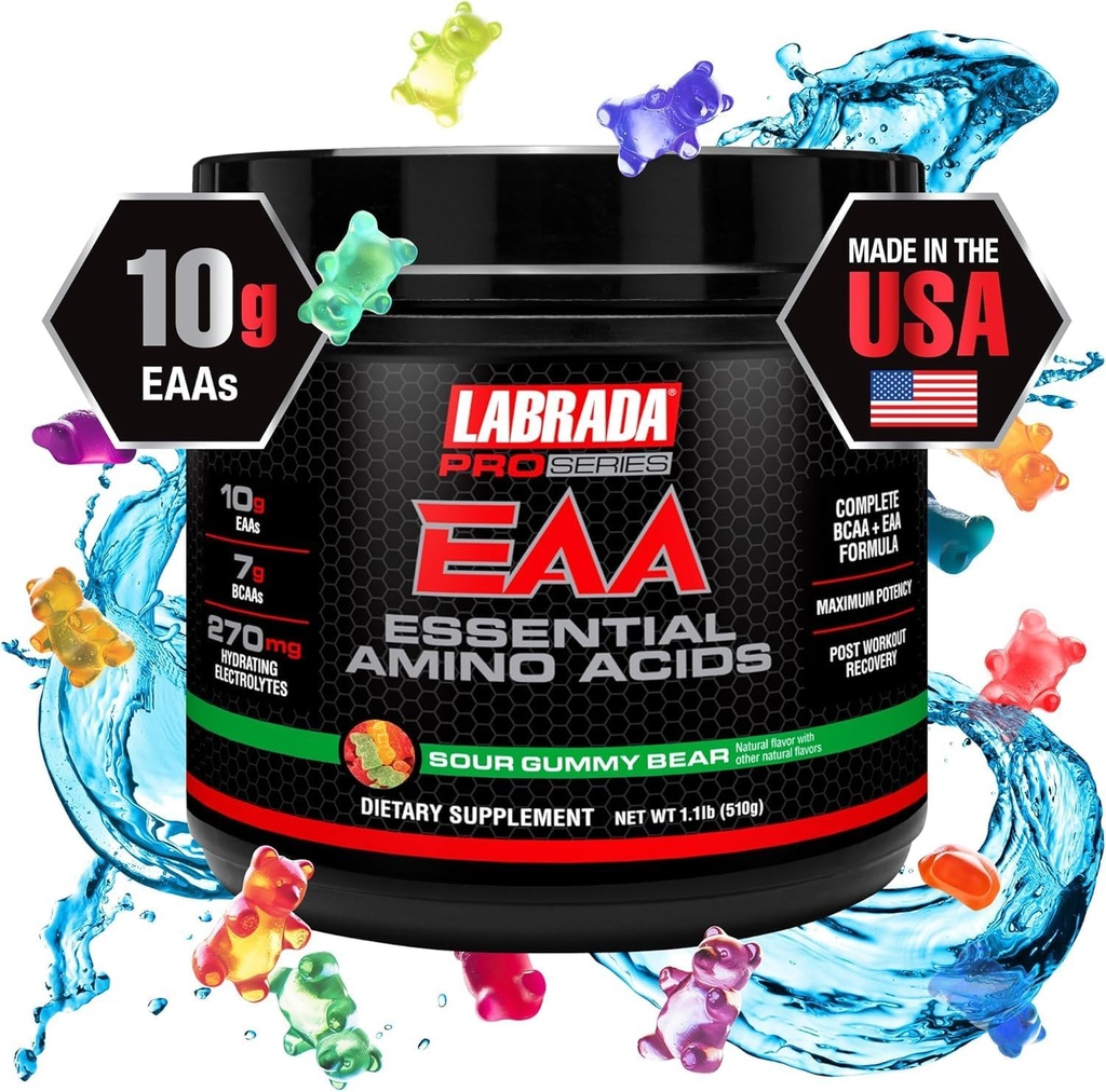 Labrada Pro Series EAA Maximum Potency Essential Amino Acid Hydrating Formula with BCAAs " Elecrolytes Recovery and Performance (Sour Gummy Bear)