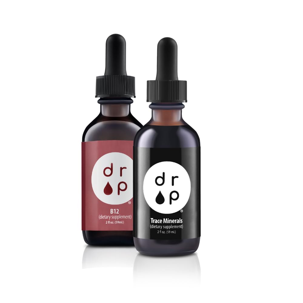 Drop Supplements Organic Trace Minerals Electrolyte Drops and Vitamin B12 2500 mcg 2 oz Liquid Drops Bundle
