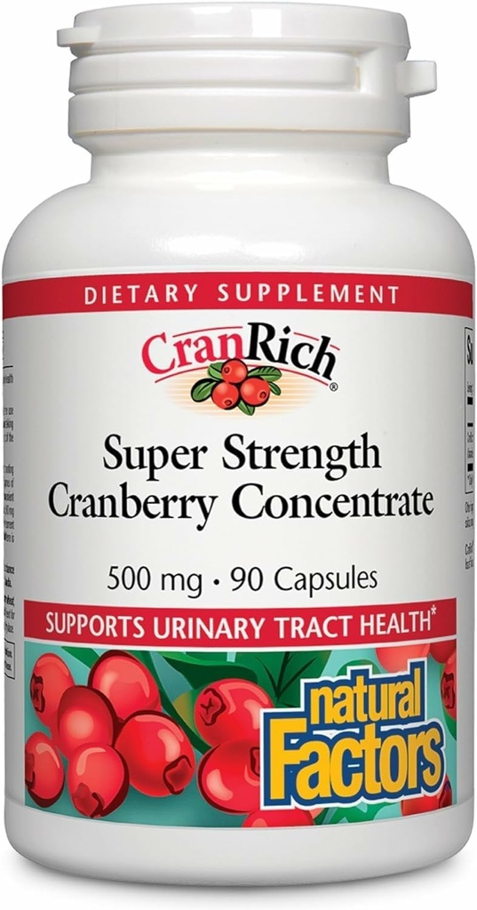 CranRich por Factores Naturales, Concentrado de Arándano de Superestrength, Suplemento Antioxidante para Soporte de Tracto urinario, No GMO, 90 cápsulas
