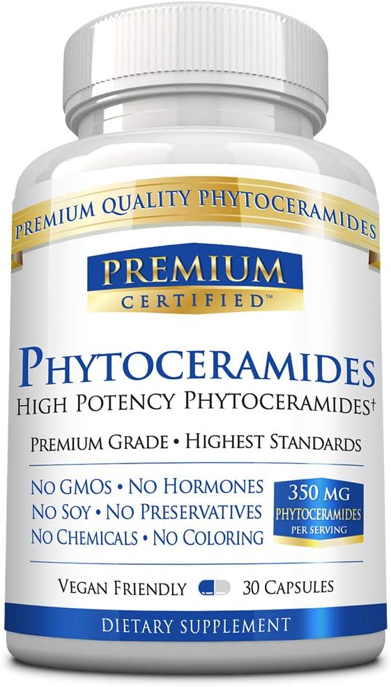 Fitoceramides 350mg de 100% Wheat -Vitamin A, C, E y D3 - Esquía de envejecimiento inversa, Reponer la humedad &amp; Reparación Skin - 100% Puro Natural - 30 cápsulas - Vegan Friendly