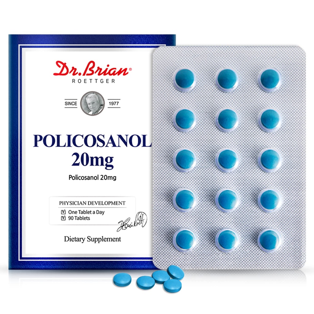 Dr. Brian Policosanol 20mg ← 90 Policosanol Tablets for Heart Health Support Silencio Non-GMO, Vegan, Gluten Free, Dairy Free
