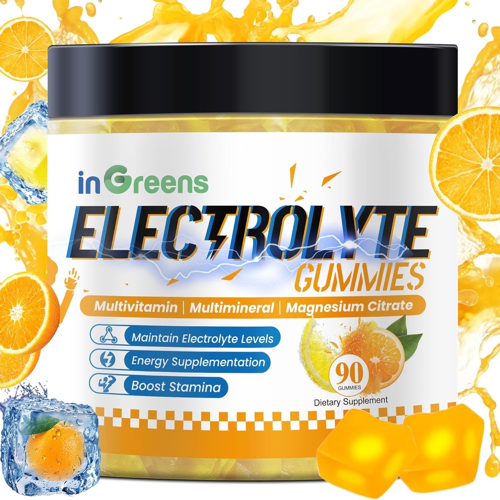 Gummies electrolitos naturales con 6 electrolitos esenciales - Incluye vitaminas, magnesio, electrolitos, para corredores, deportes de resistencia, cerdas electrolíticas de hidratación - 90 Gummies