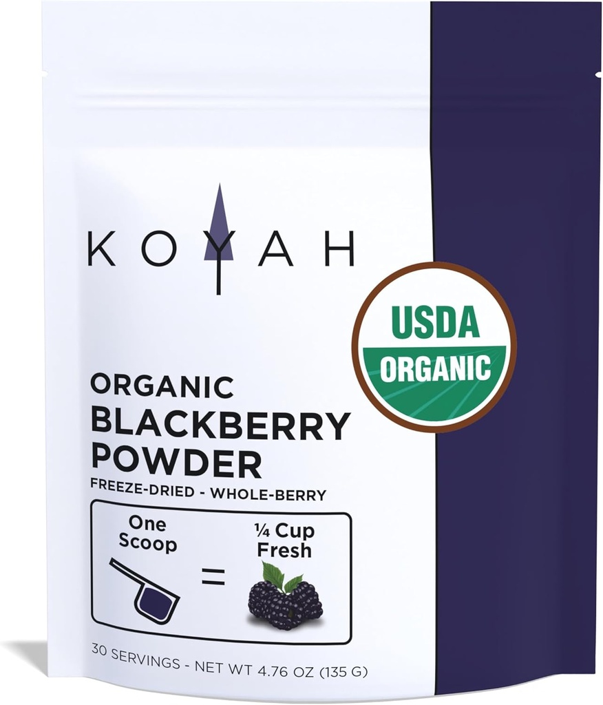 KOYAH - Orgánica BlackBerry Powder: 30 Servidores (1 Scoop = 1/4 Cup Fresh): Freeze-Dried, Whole-Berry Powder, Raw