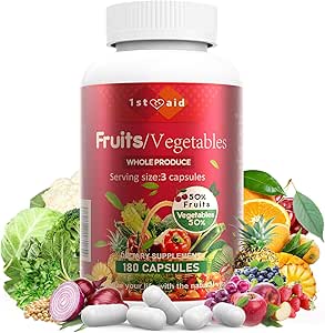1a Ayuda Frutas-Veggies Nutricional-Suplemento Home-Esencial Dietario-Capsules - 180Counto Alimento integral Frutas y Vitaminas Vegeta Mezcladas Suplementos dietéticos para Unisex