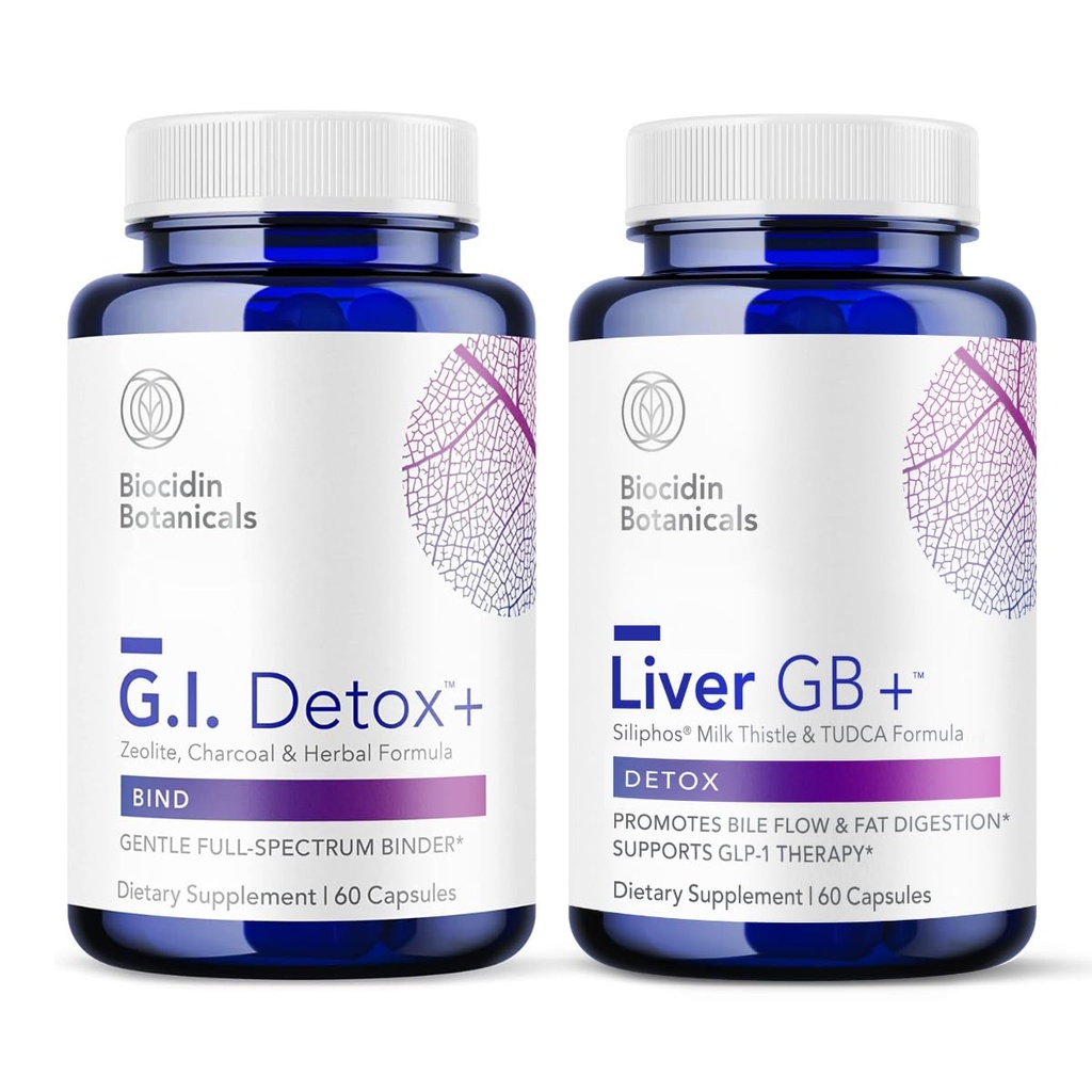 Biocidin G.I. Detox+ Gentle Binder " Liver GB+ Gallbladder Liver Support - Ayuda Optimize Toxin Removal " Fat Digestion - Activated Charcoal, Zeolite, TUDCA " Bitter Herbs (2 Productos)