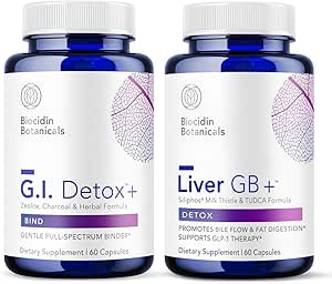 Biocidin G.I. Detox+ Gentle Binder " Liver GB+ Gallbladder Liver Support - Ayuda Optimize Toxin Removal " Fat Digestion - Activated Charcoal, Zeolite, TUDCA " Bitter Herbs (2 Productos)