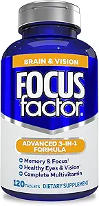 Factor de foco Adultos Suplemento Cerebro y Visión, 120 Conde - Vitamina Ojo, Suplemento Mineral & Complete Multivitamin w/Lutein &amp; Zeaxanthin – Suplemento Cerebro para Focus, Concentración, Memoria