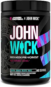 Jacked Factory X John Wick - Wick Mode Pre Workout Powder - Intense Energy, Battle-Ready Focus, Unstoppable Commitment, and Sheer Will - 40 Servings, Baba Yaga Blue Raz