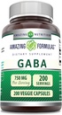 Fórmulas increíbles GABA 750mg Por Serving Veggie Capsules Suplemento Silencio No Gluten Libre Silencio Hecho en EE.UU. habit Ideal para Vegetarianos (200 Conde)