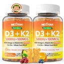 Vitamina D3 K2 Gummies 5000IU / 10.000 UI con Omega-3 250mg + K2(MK-7) 100mcg - 5X Absorción Than Standard D3K2, con vitamina C, zinc y 5 verduras orgánicas,Apoyos Bone &amp; Teeth Strength, Immune