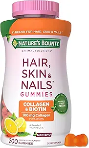Bounty Optimal Solutions Hair, Skin and Nails Collagen Pectin Gummies, 100 mg Collagen y 2.500 mcg Biotin Por Serving, No Stick Gummy, Tropical Citrus Flavor, 200 ct, 100 Total Servings
