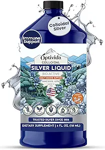 Optivida Health Colloidal Silver Liquid (32 oz) – Premium Nano Silver Colloidal Supplement for Daily Wellness &amp; Immune Support, Natural Liquid Silver Hydrosol for Adults &amp; Kids, Non-GMO, Gluten-Free