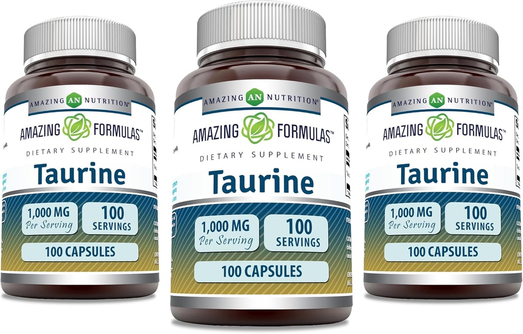 Amazing Fórmulas Taurine Amino Acid Suplemento Silencio 1000 Mg Por Serving  durable 100 Capsules ¦ Non-GMO Silencio Gluten-Free TEN Made in USA ← Pack of 3