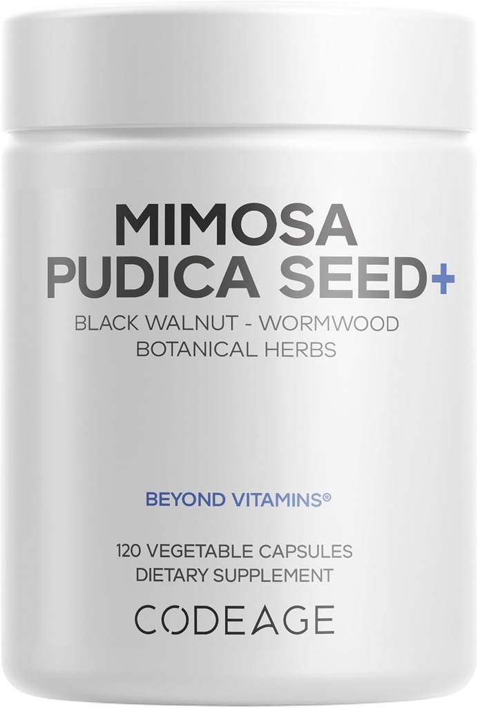 Codeage Organic Mimosa Pudica Seed Capsules - Mimosa Pudica Seeds Supplement - Black Walnut, Cloves, Vidanga, Neem, BioPerine - All in One - Sensitive Plant Pills - Non-GMO & Vegan - 120 cápsulas